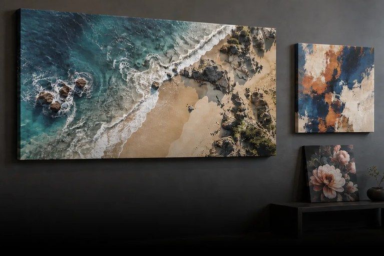 Canvas prints on a gallery wall