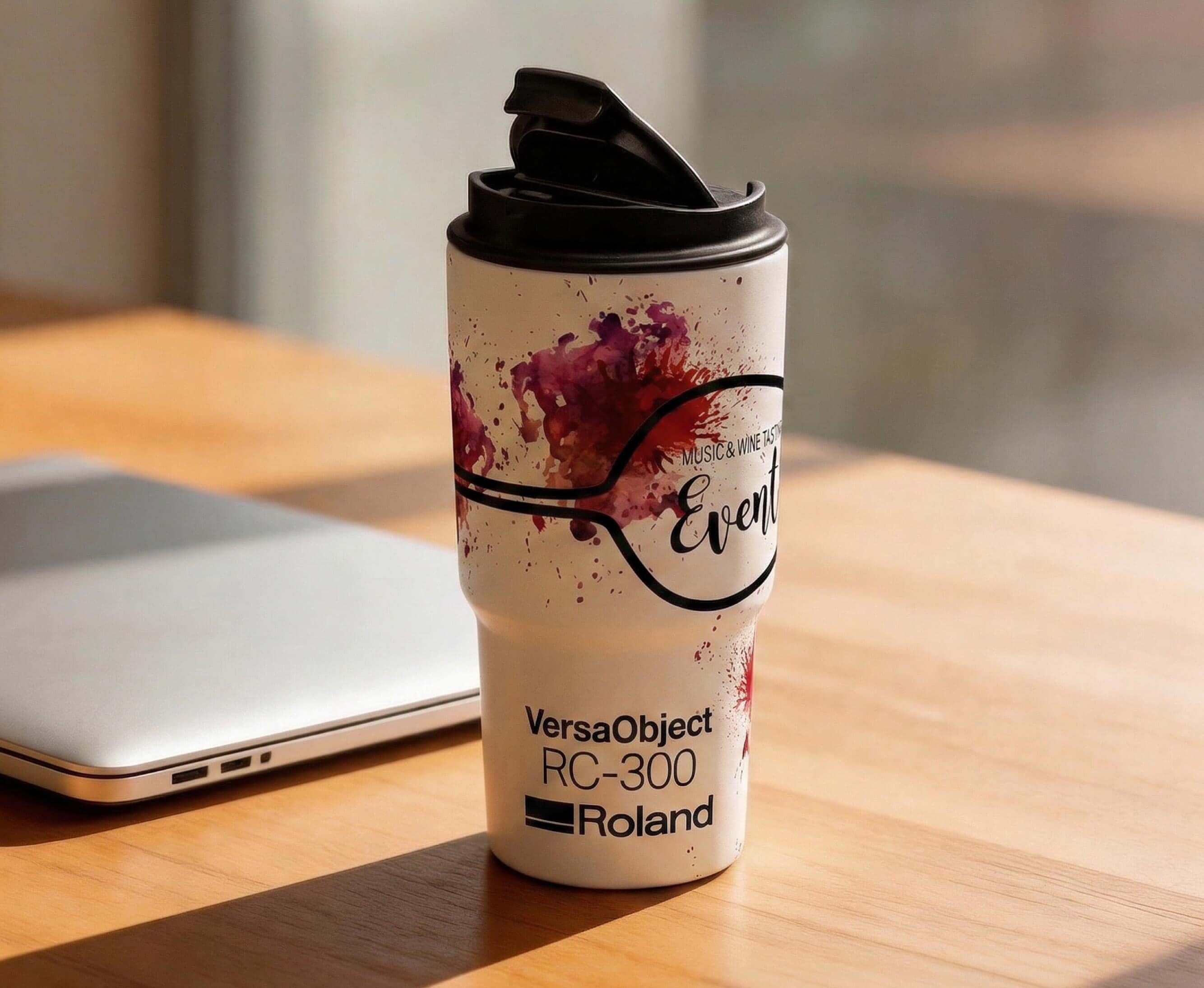 Personalised coffee mug printed with Roland DG cylindrical UV printing