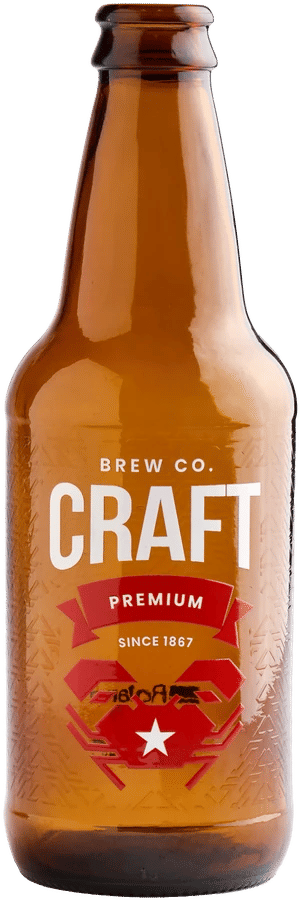 Botella de cerveza ámbar con etiqueta impresa directamente en el vidrio