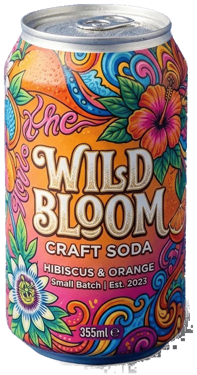 Lata de refresco con diseño floral impreso a todo color