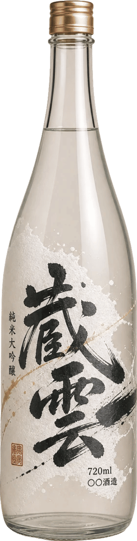 墨の書を印刷した透明ガラスの日本酒瓶