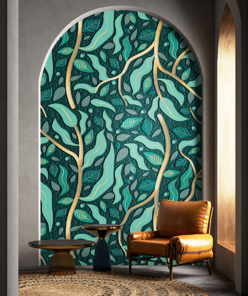 Textured wallcovering, printed using Dimense DA-640 Impressão texturizada