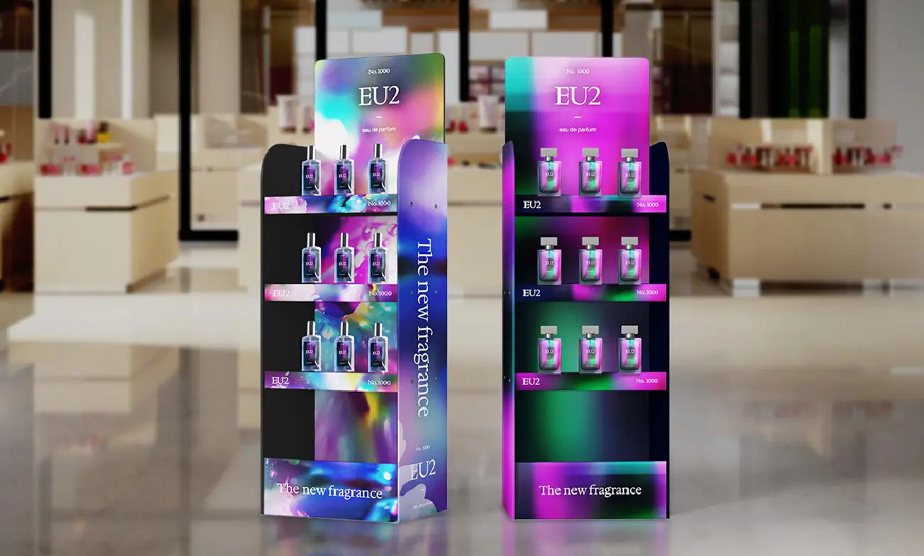Display de ponto de venda com gráficos personalizados impressos em UV