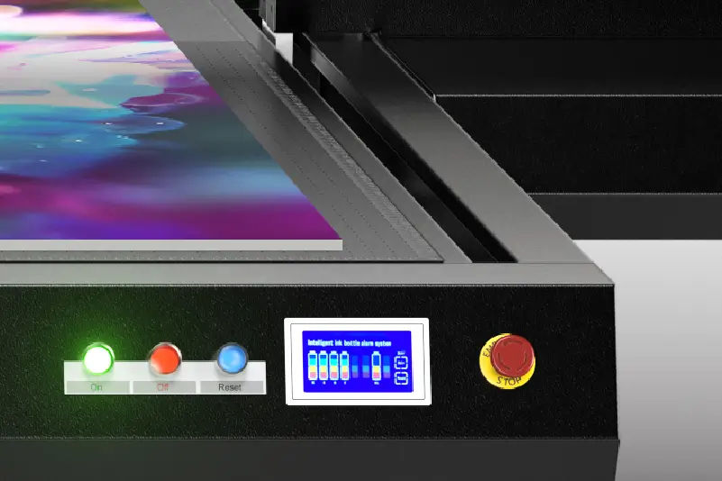 Close-up of the printer vacuum bed securing a rigid panel during printing