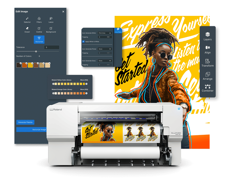 Prévia do módulo BN2 mostrando aplicações de impressão DTF
