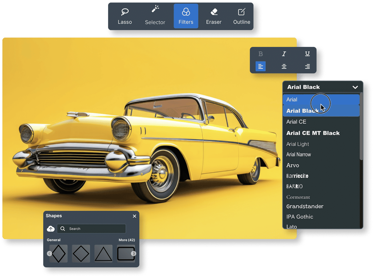 Carro amarelo criado com o módulo de comunicação visual Roland DG