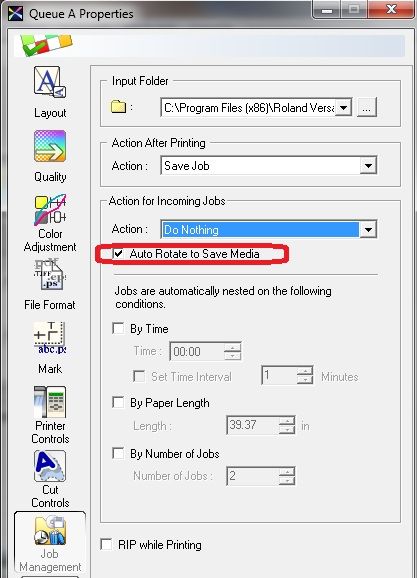 Opción de Rotación Automática en VersaWorks®