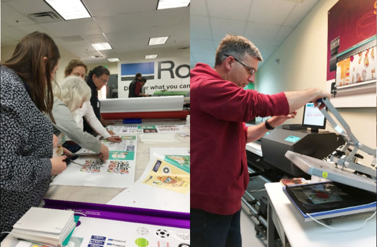 New England School District attendees printing and heat pressing 