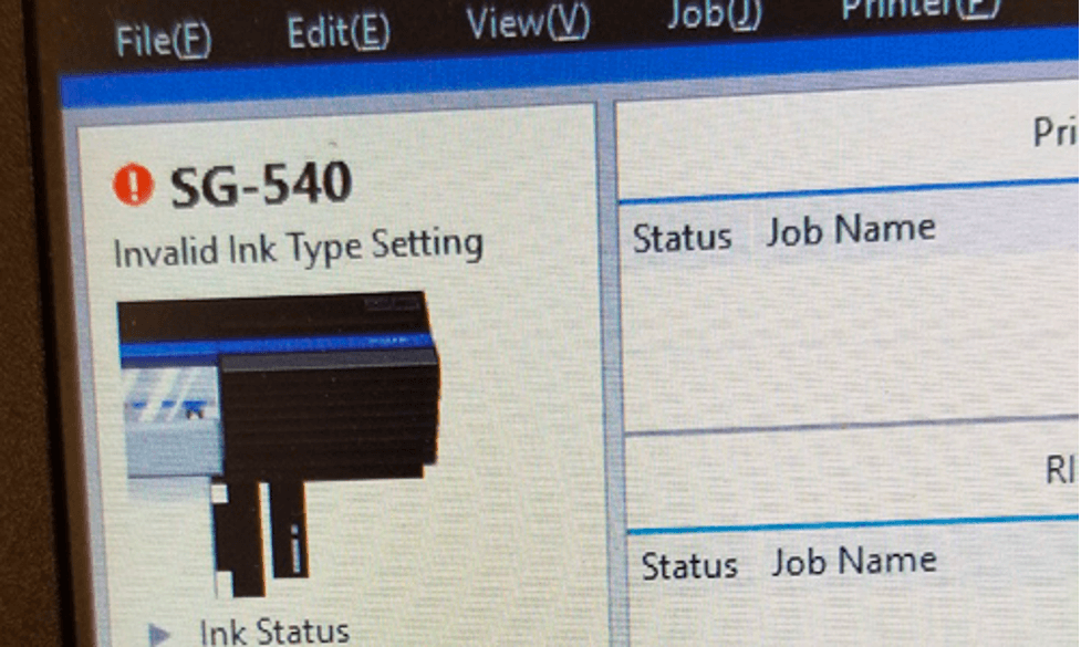 Configuración de tipo de tinta inválida