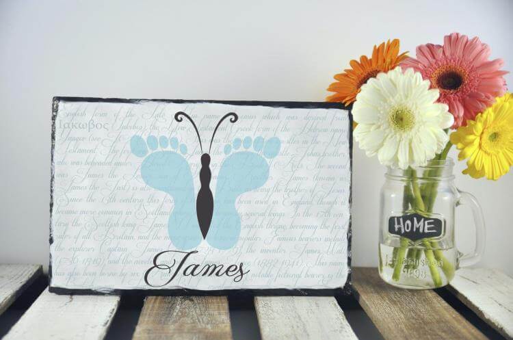 UV printed butterfly design on slate tile