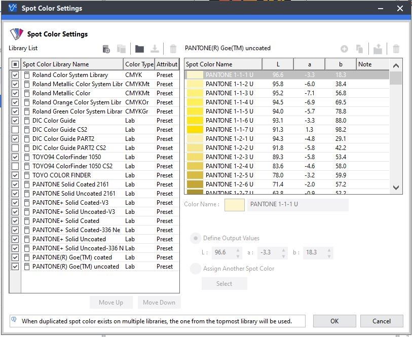 Spot Color Settings