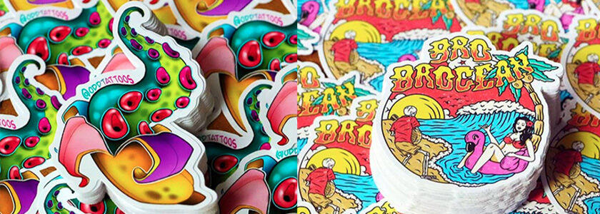 An array of colorful stickers by Ace High Printing