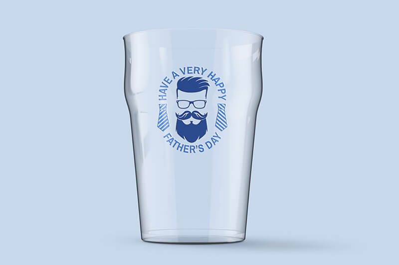 Clear pint glass with Father's Day graphic in blue ink