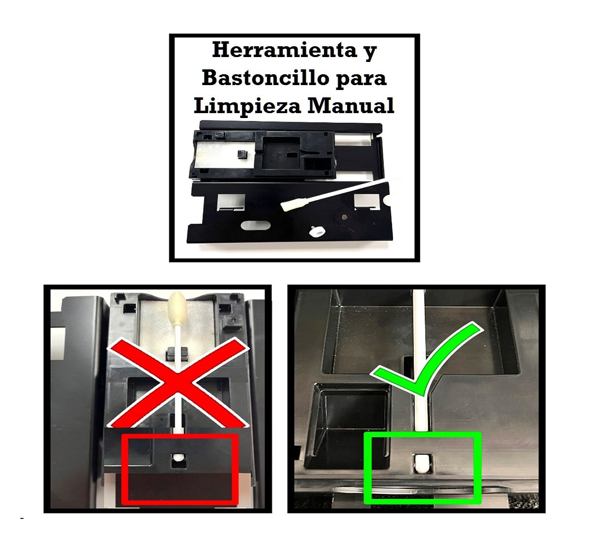 Herramienta y palillo de limpieza manual.