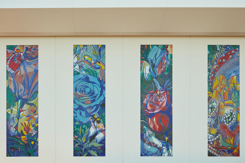 Four-paneled rose mosaic.