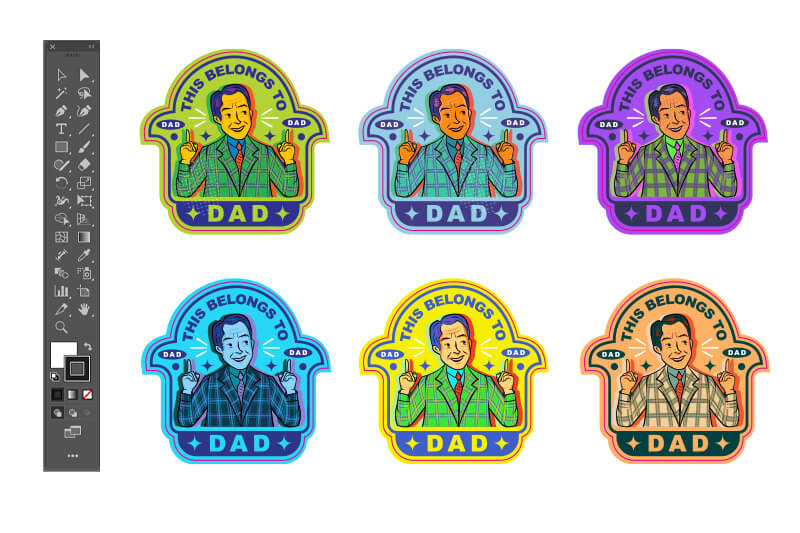 View of stickers being designed.