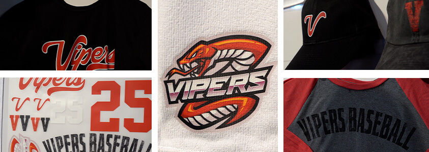 Collage of products from a gang sheet of graphics.