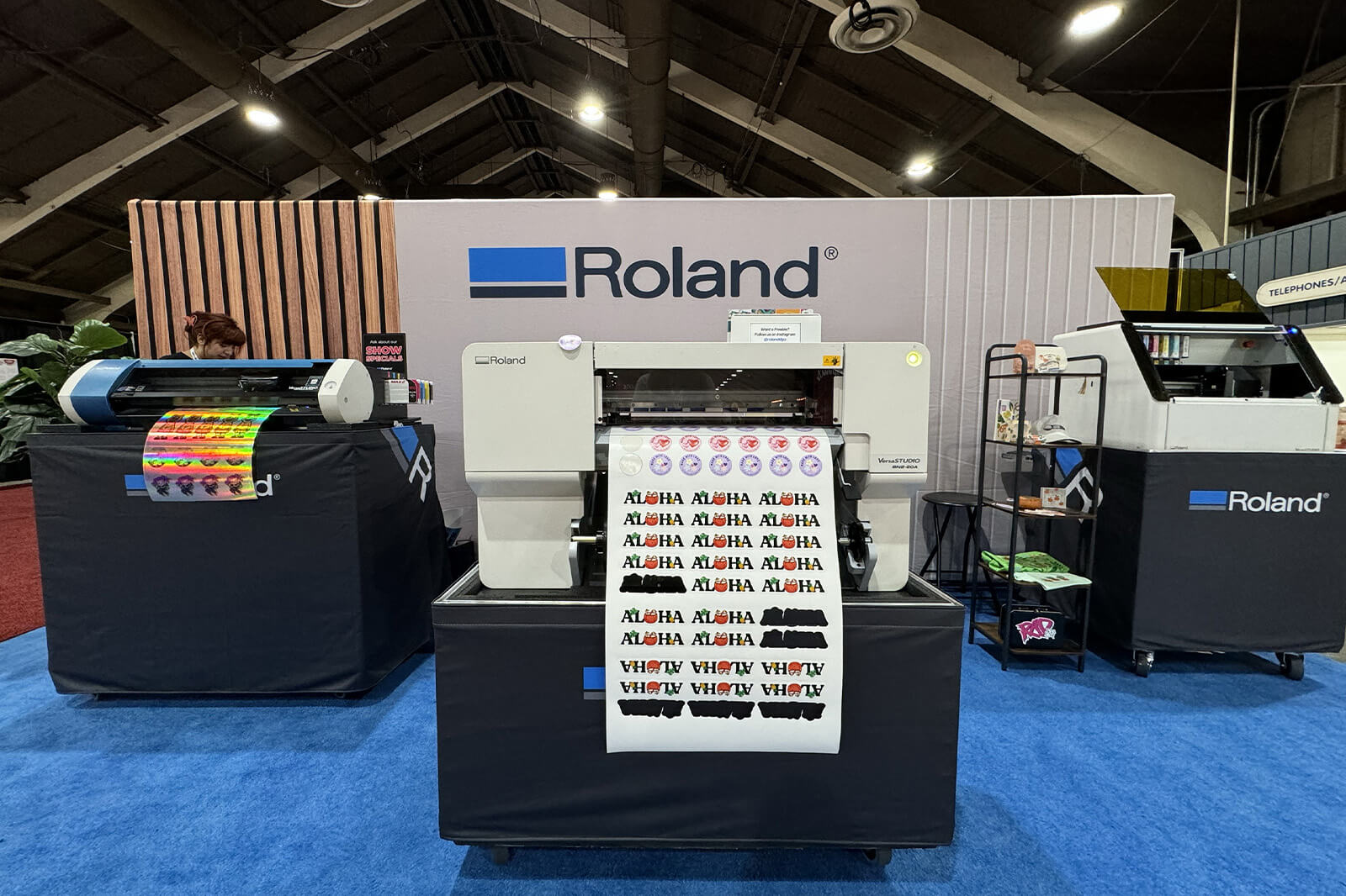 Full view of Roland booth at Pinners with equipment on display.
