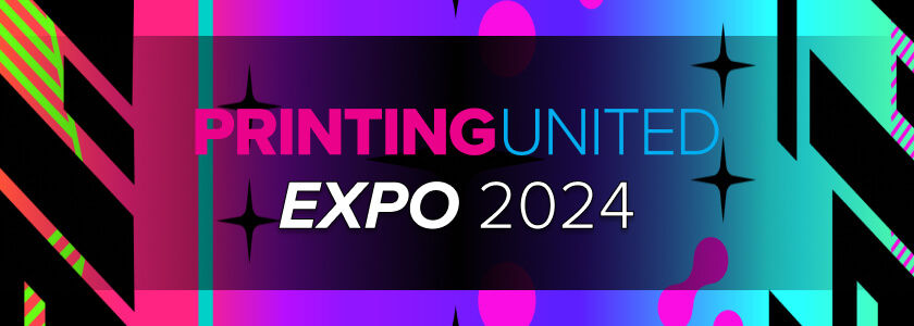 Colorida pancarta de PRINTING United Expo 2024