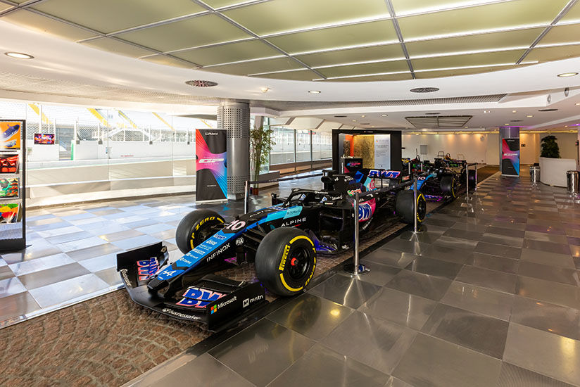 Display of the BWT Alpine Formula One Team F1 racing car.