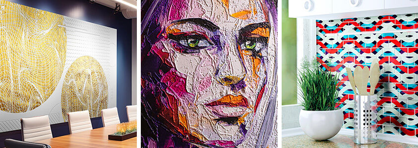 Three images of digitally printed interior decor.