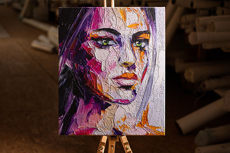 Canvas print of a painting of a woman's face.