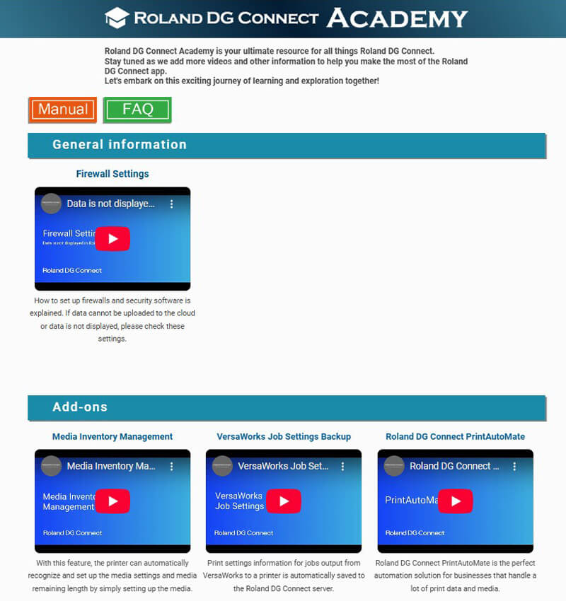 Screenshot of the Roland DG Academy