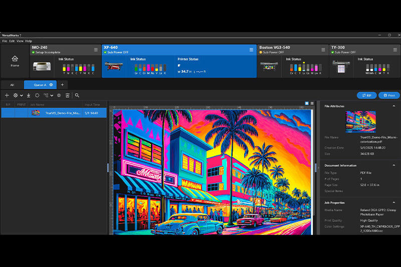 Print job screen of VersaWorks 7