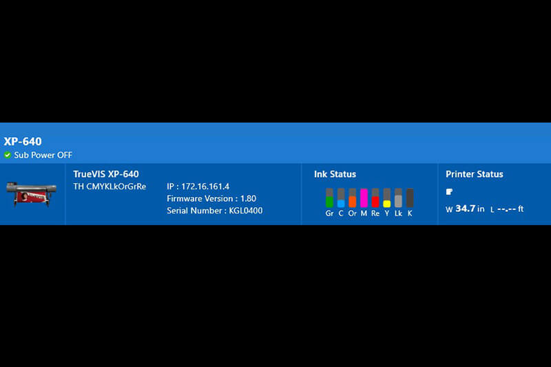 Printer status screen of VersaWorks 7