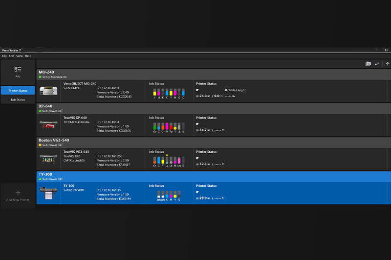Home screen of VersaWorks 7