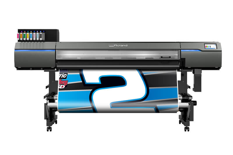 Roland DG TrueVIS XG-640 printer/cutter shown printing the #2 graphic for an RCR race car.