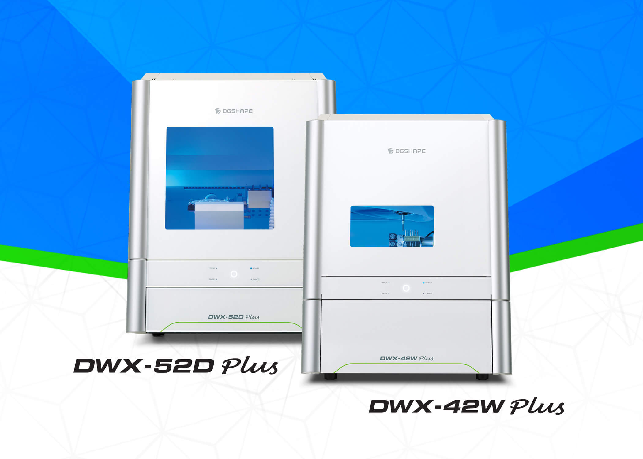 Image of Roland DGA's new DGSHAPE DWX-52D Plus and DWX-42W Plus dental mills.