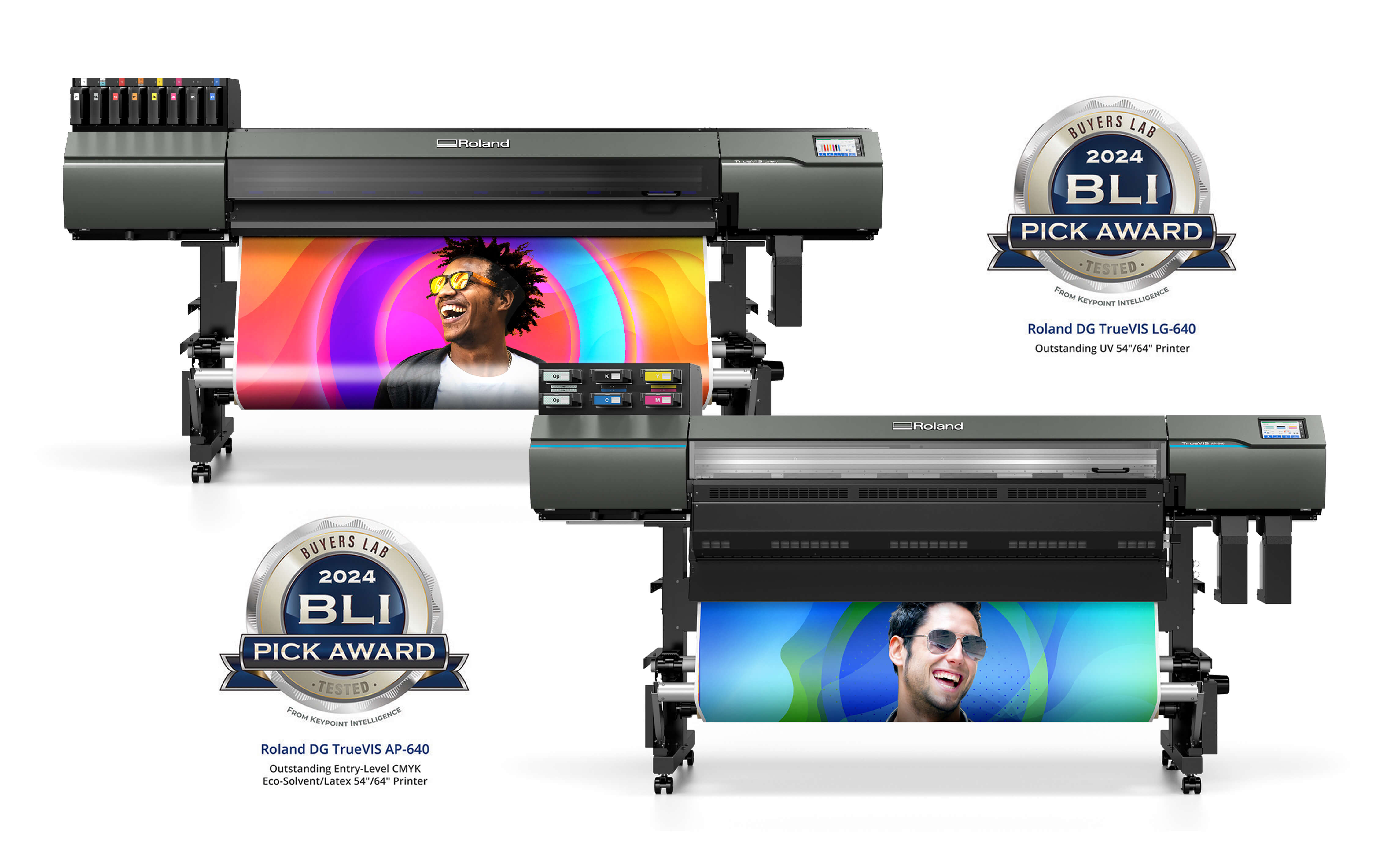 Roland DG's TrueVIS AP-640 Resin printer and LG-640 UV printer/cutter -- winners of prestigious BLI 2024 Pick Awards from Keypoint Intelligence