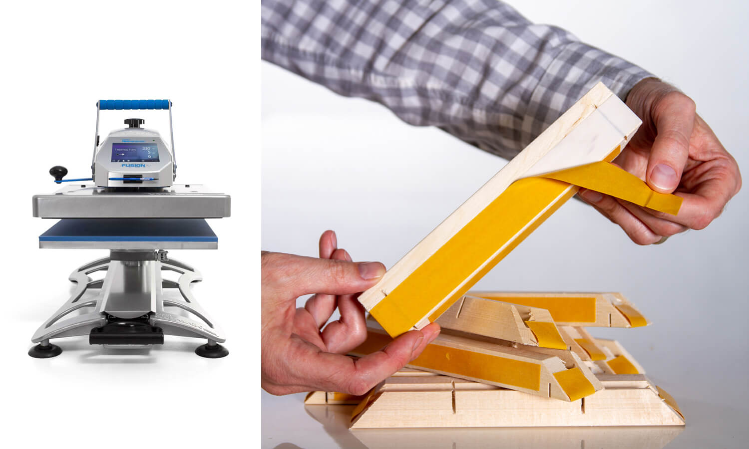 Image of newly added accessories now available at the Roland DGA Online Store -- Stahls' Hotronix heat presses and GOframe Canvas Stretcher Bars.