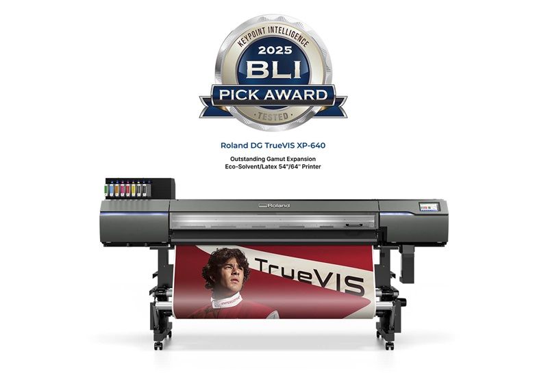 Image of the Roland DG TrueVIS XP-640 high-speed wide-format printer, winner of a 2025 Keypoint Intelligence Pick Award.