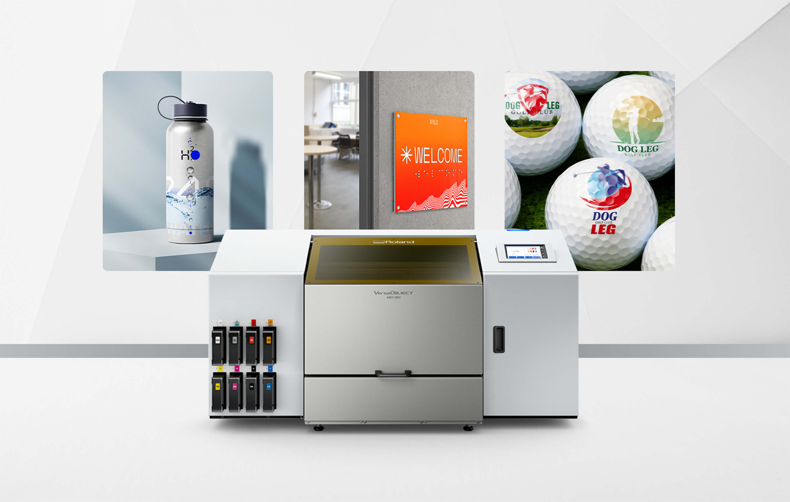 Image of new Roland DG VersaOBJECT MO-240 benchtop UV flatbed printer.