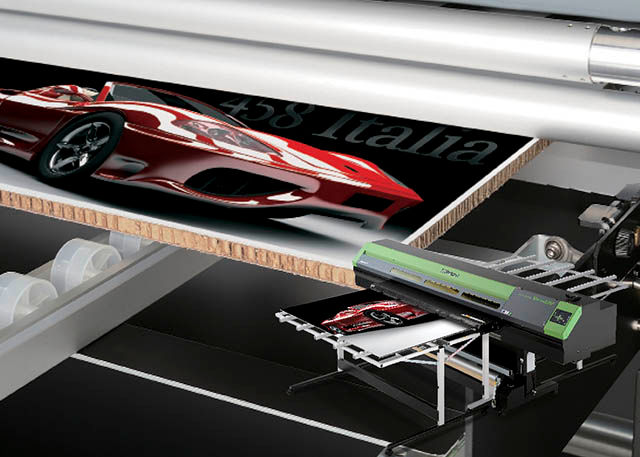 2011 Roland introduces its first flatbed printer, the VersaUV LEJ-640 hybrid flatbed,for printing on roll media or rigid substrates up to ½-inch thick and 64-inches wide.