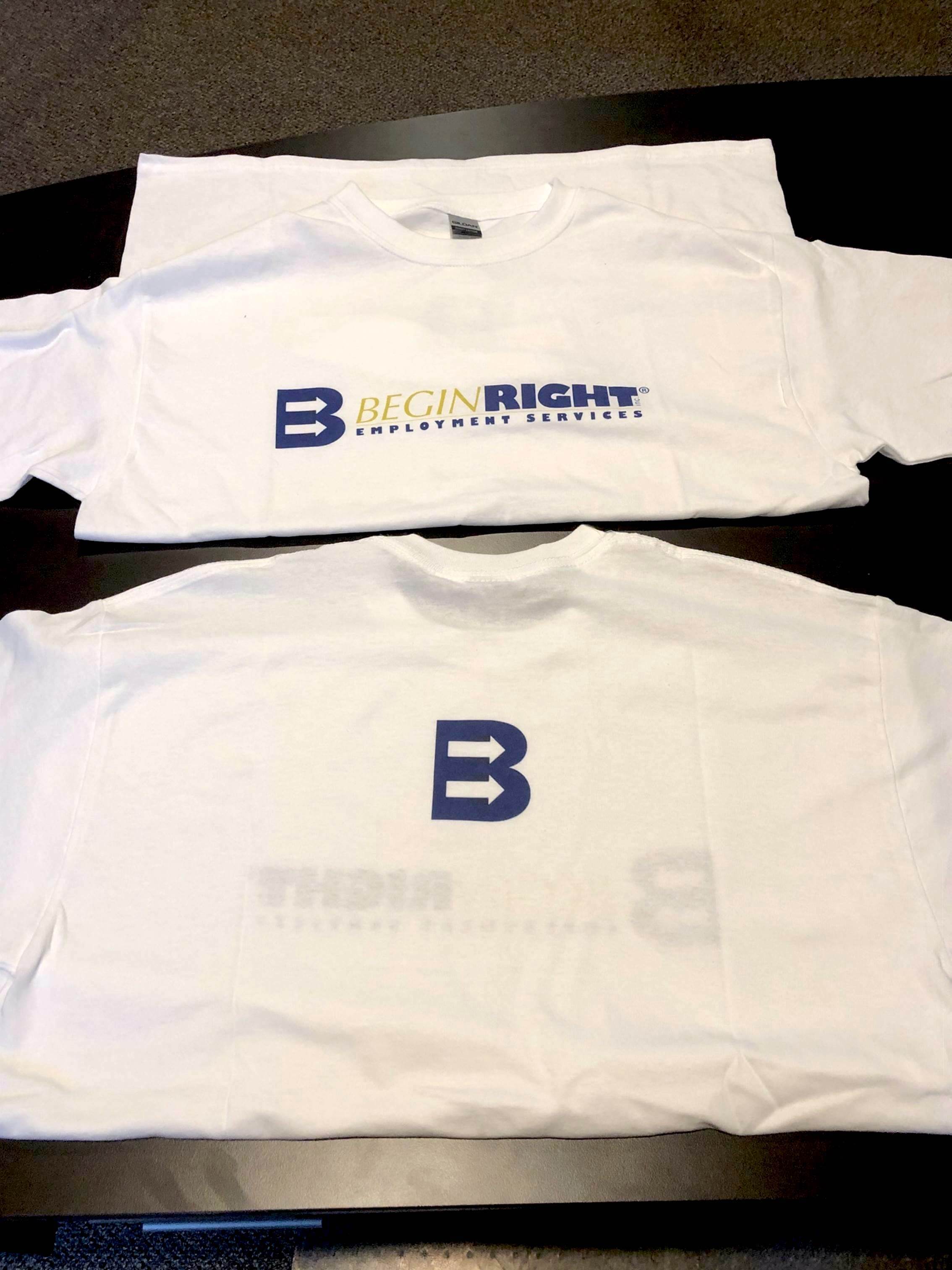 BeginRight Employment Services used its Roland DG BT-12 direct-to-garment printer to print its logo on T-shirts and other apparel.