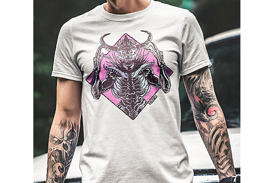 Arteehub uses its Roland DG printers to produce heat transfer designs like this pink and black t-shirt graphics.