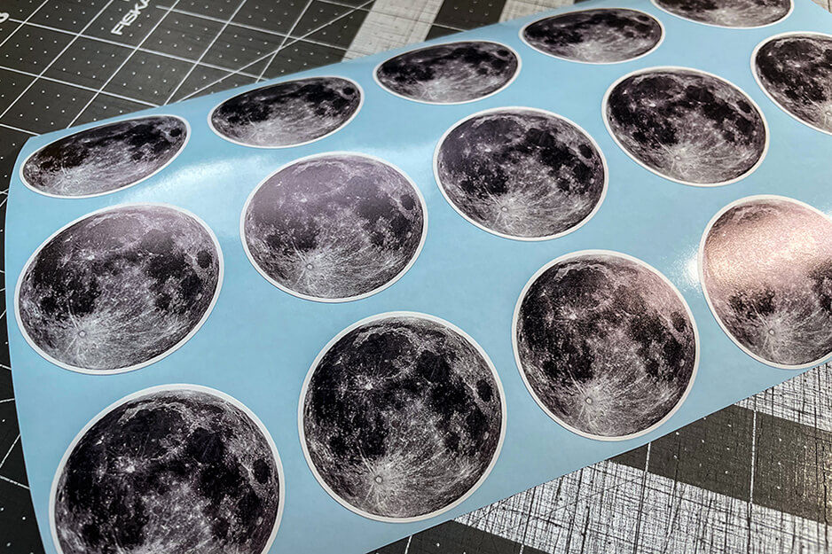 Arteehub sells stickers like these planetary graphics that are produced on its Roland DG printers.