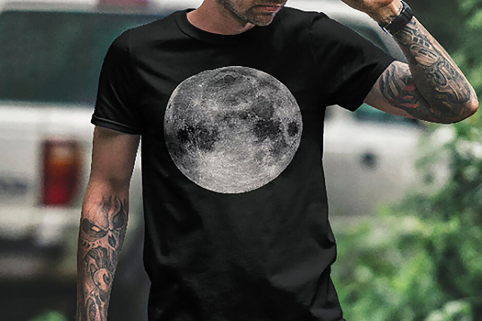 Arteehub's planetary graphics can be applied to t-shirts. The graphics are printed using its Roland DG printers onto heat transfer material.