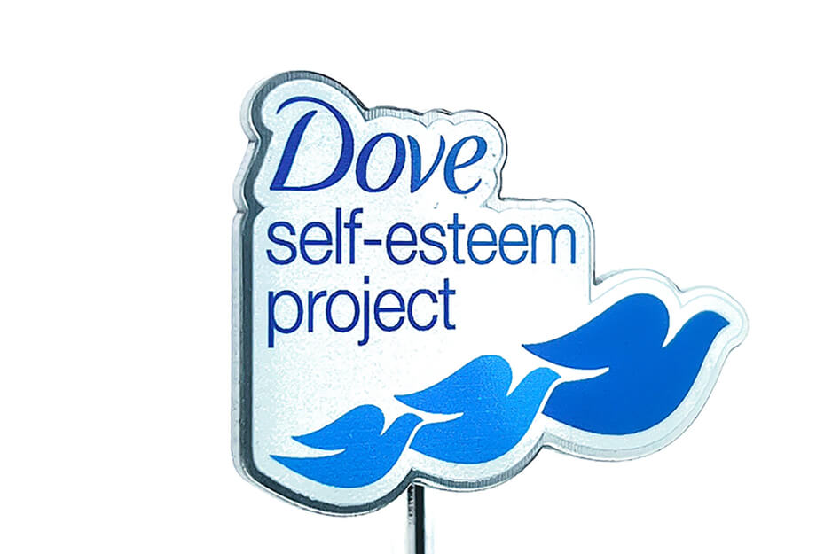 Custom-printed pin for Dove self-esteem project