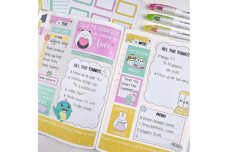 Planner page with multiple pastel stickers produced on a Roland DG TrueVIS VG2