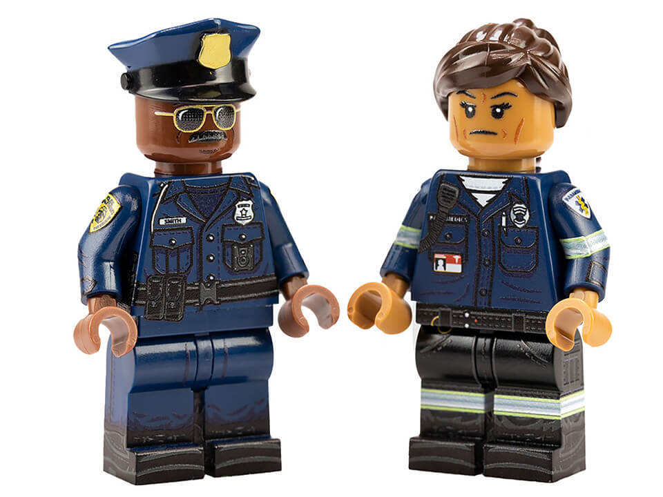 Customized mini figure policeman and workman.