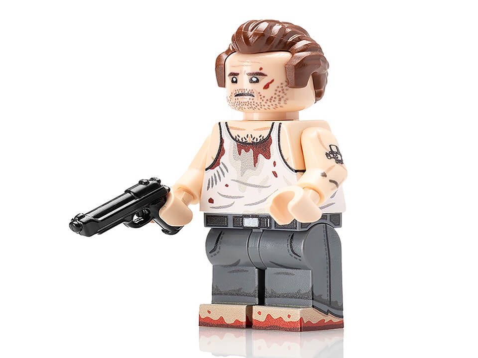 Customized mini figure of a man who has been in a fight.