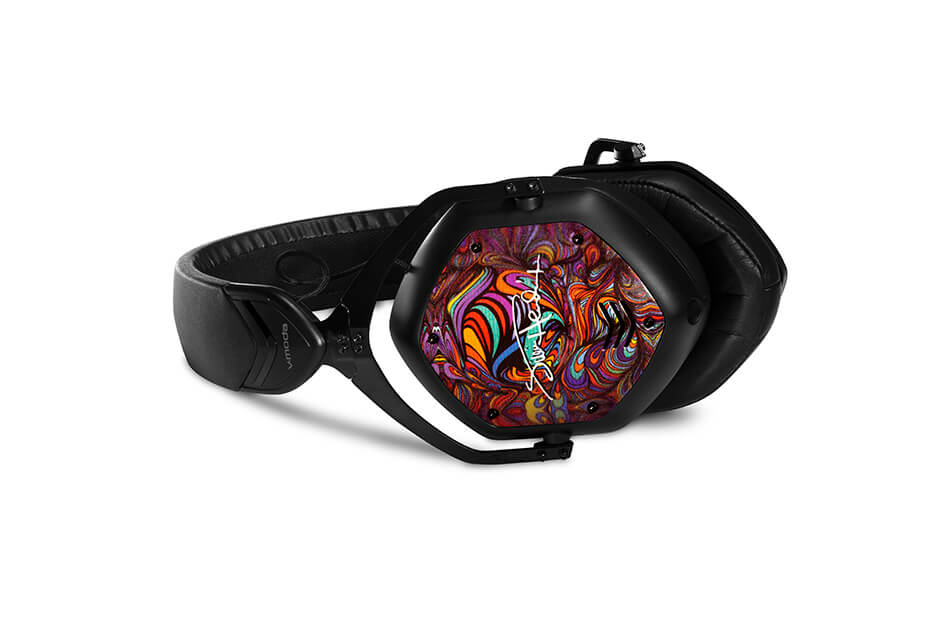 VMODA headphones lying sideways with custom Jimi Hendrix graphics