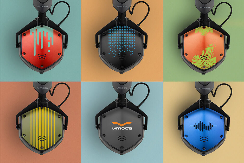 Six different custom-printed headphone shields