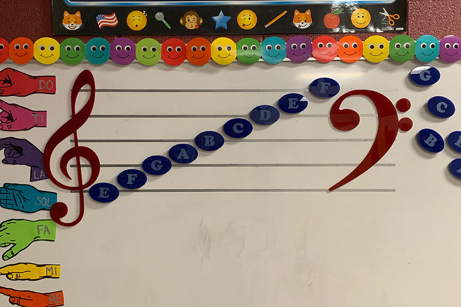 The music room has a collection of graphics created on the Fab Lab's Roland equipment