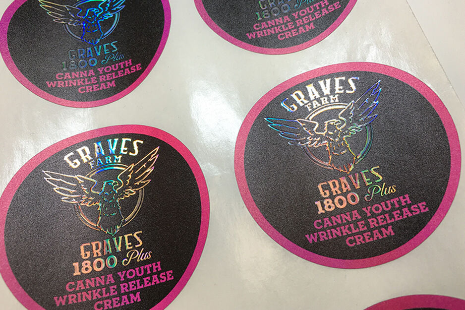 DMS Color uses its Roland DG VersaUV LEC2-300 UV printer to produce these colorful round labels.