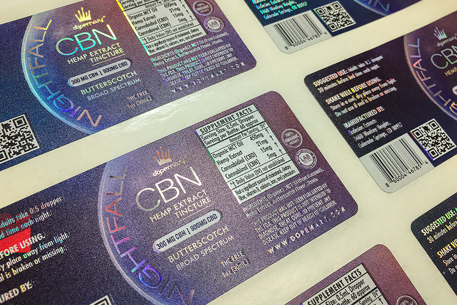 DMS Color produces these colorful rectangular labels using its Roland DG VersaUV LEC2-300 UV printer.